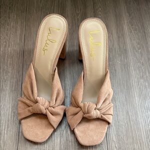 Lulu's Tan Knotted Slide Suede Heels